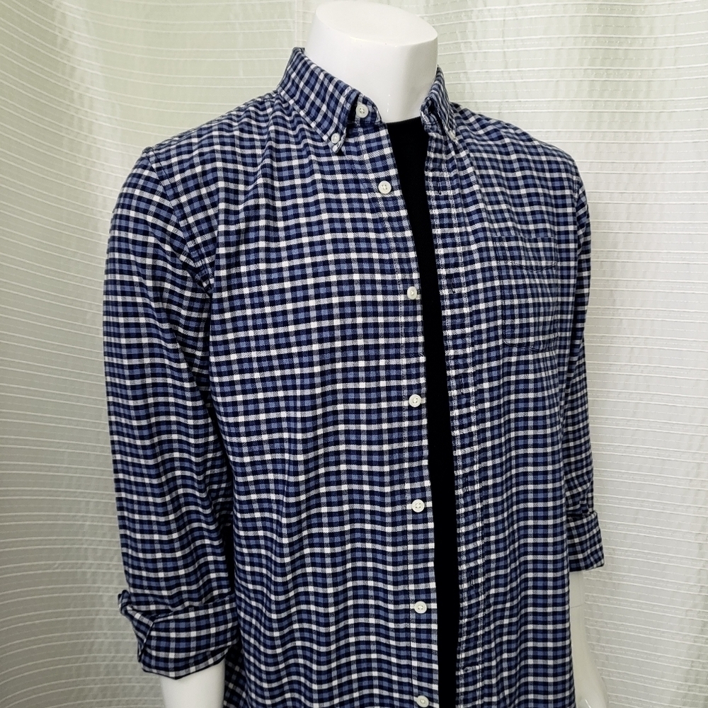 GAP Oxford Shirt Button Down Mid-Weight Plaid Blue White Men's L